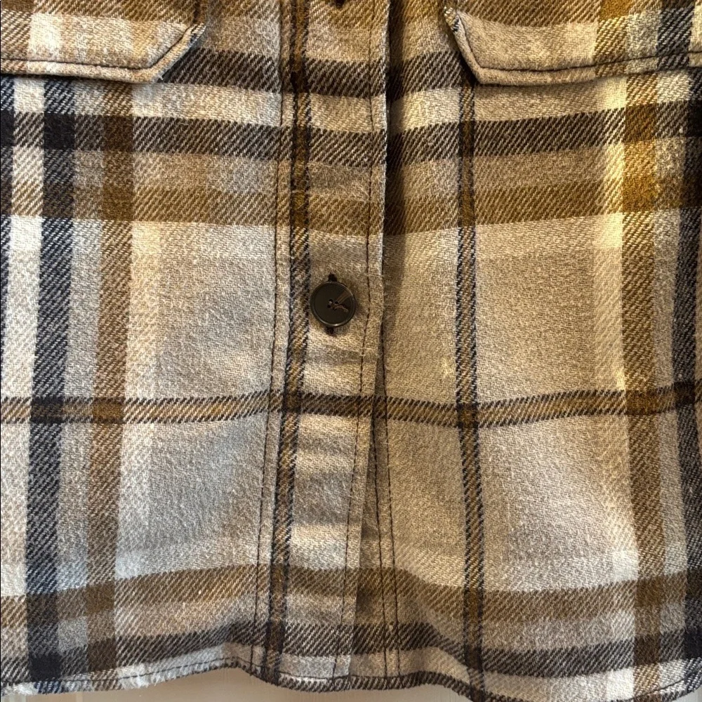 ZARA TAN BROWN CREME COLORED PLAID SHACKET OVERSIZED MEDIUM EXTRA BUTTON